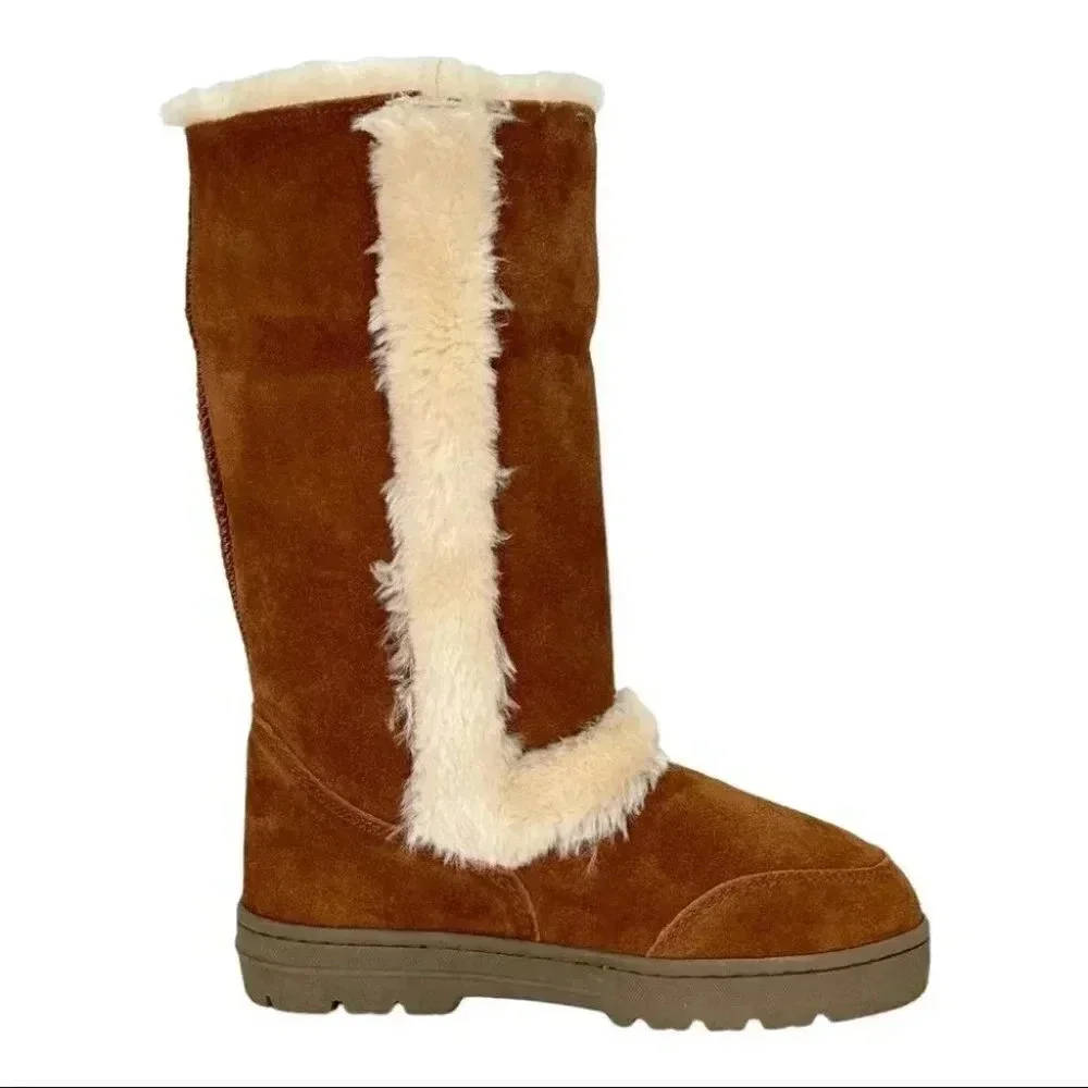 Style & Co Witty Tan Suede Leather Faux Fur Medium Width Womens Boots